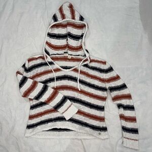 Roxy Striped Knit Hoodie Sweater 100% Cotton‎ Boho Surf Medium